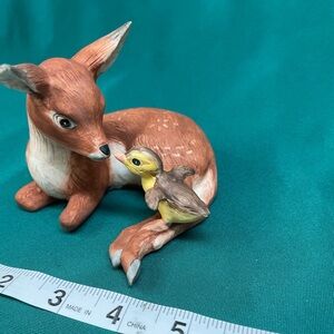 Adorable Brown and White Deer with Duckling Ceramic Figurine